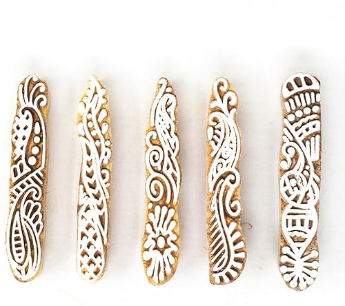 Miniatura 2 de Hashcart Sellos de madera de diseño tradicional indio para impresión de bordes de sarivestidosfabricación de tarjetas de manualidades, álbum de