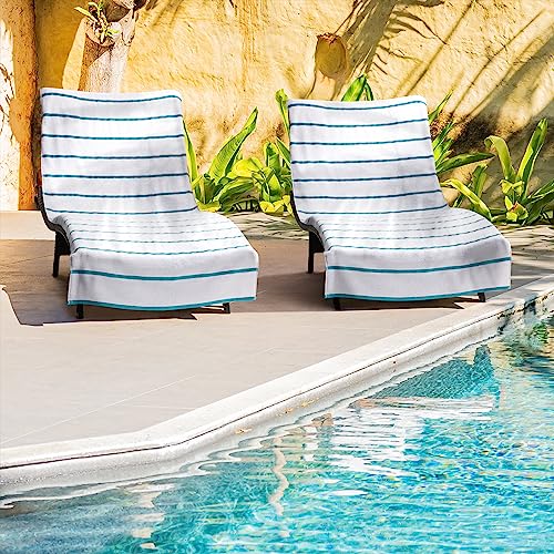 Arkwright Llc CC-HS3085BL-2PK Arkwright Las Rayas Chaise Lounge Cover - Pack Of 2 - Terry Towel 100% Striped Soft Cotton thumb #1
