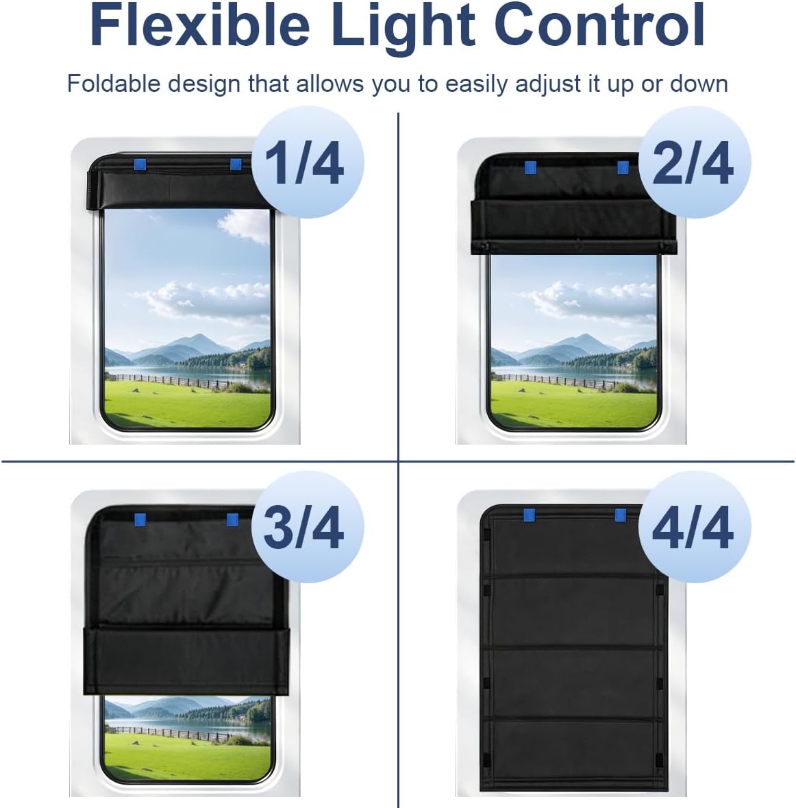 RV Door Window Shade Cover 25''×16'' Foldable RV Blackout Window Cover