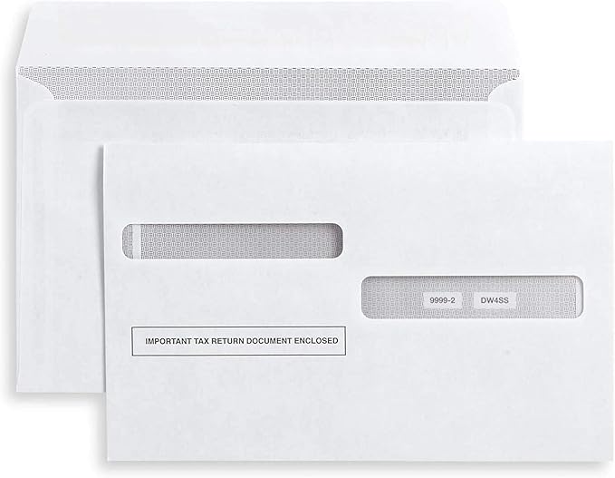 50 W2 Envelopes, for 4Up Style W2 Forms, Double Window, Security, Self Seal