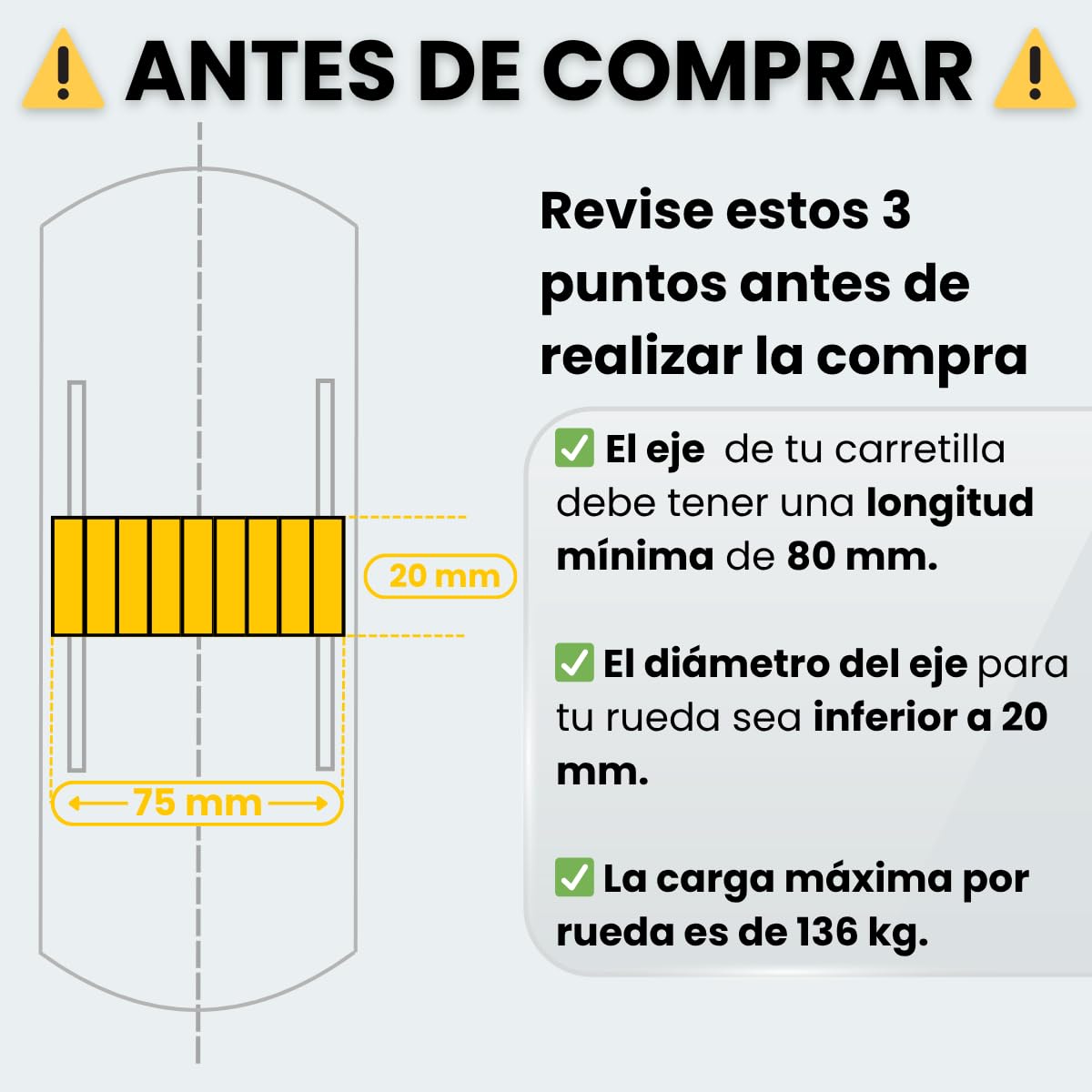 Ruedas para Carretilla 4.10/3.50-4 (2 Unidades) – Rueda Inflable con Llanta de Acero y Rodamientos – Orificio 20 mm, Cubo 75 mm – Para Carretillas de Mano, Carros de Jardín, Carretón, Compresor y etc.