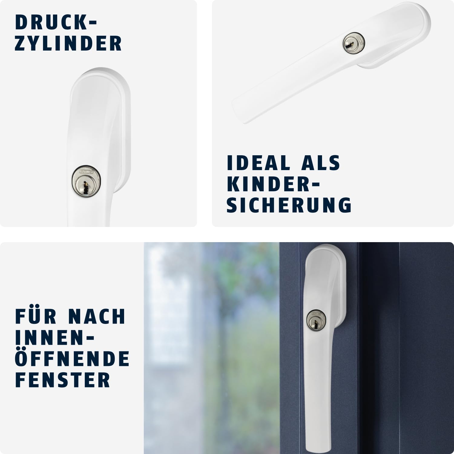 Abus Fg300 Maniglia con Blocco Antifurto, Serratura a Spinta con Cilindro per Finestre, Serratura Multipla, Livello di Sicurezza: 5, 48518, Bianco