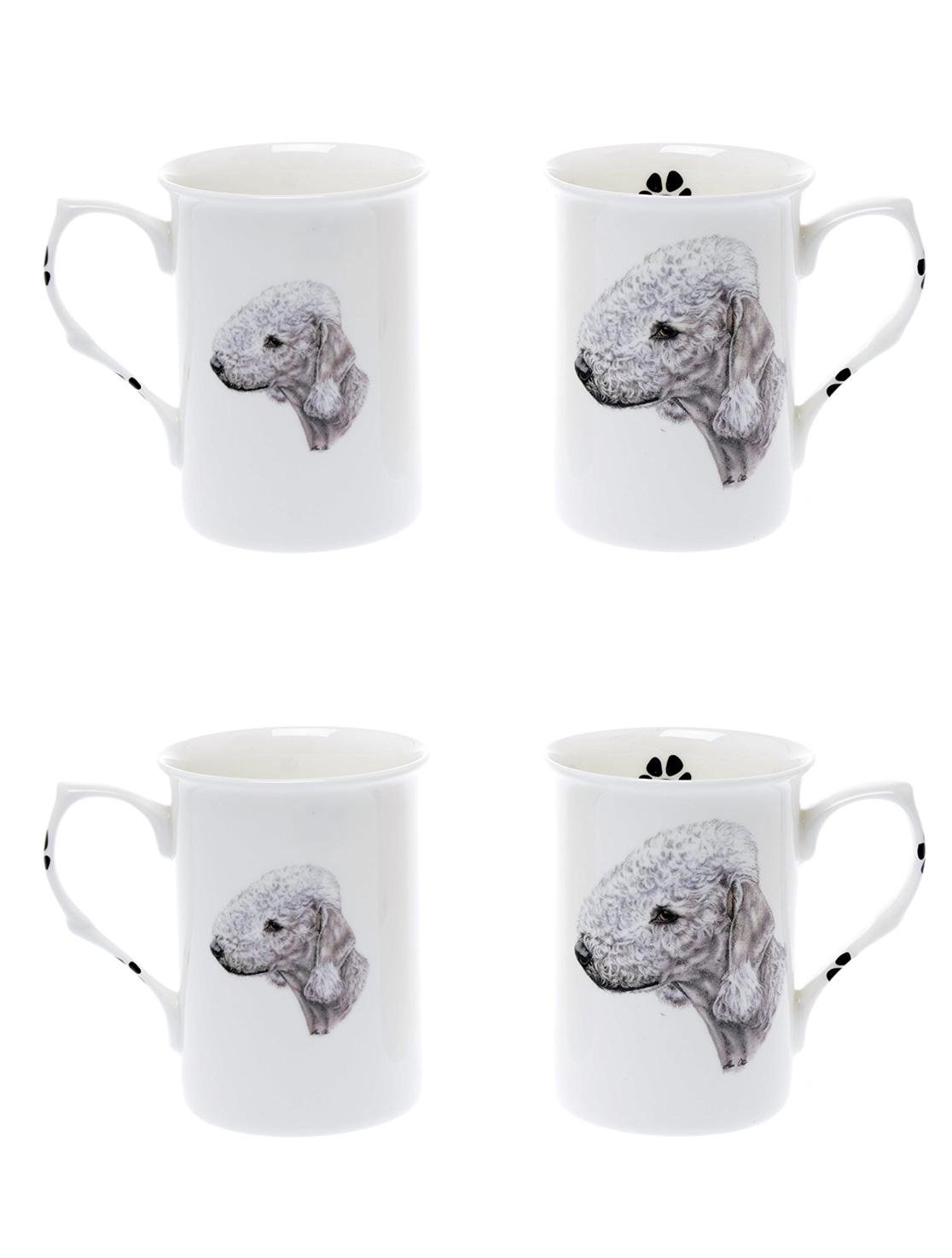 (BB6) Bone China Set of 4 Bedlington Terrier Dog Mugs Presentation Gift Boxed