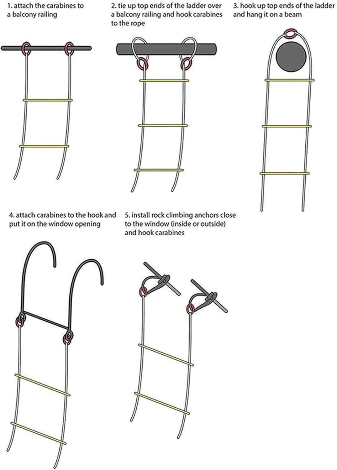 YYHJ Emergency Fire Escape Ladder,Safety Window Ladder fire Escape 2 Story,with Hooks,Flame Resistant Climbing Rope Ladders,Weight up to 925 pounds(3M-30M) (Size : 5m/16.4ft) : Tools & Home Improvement