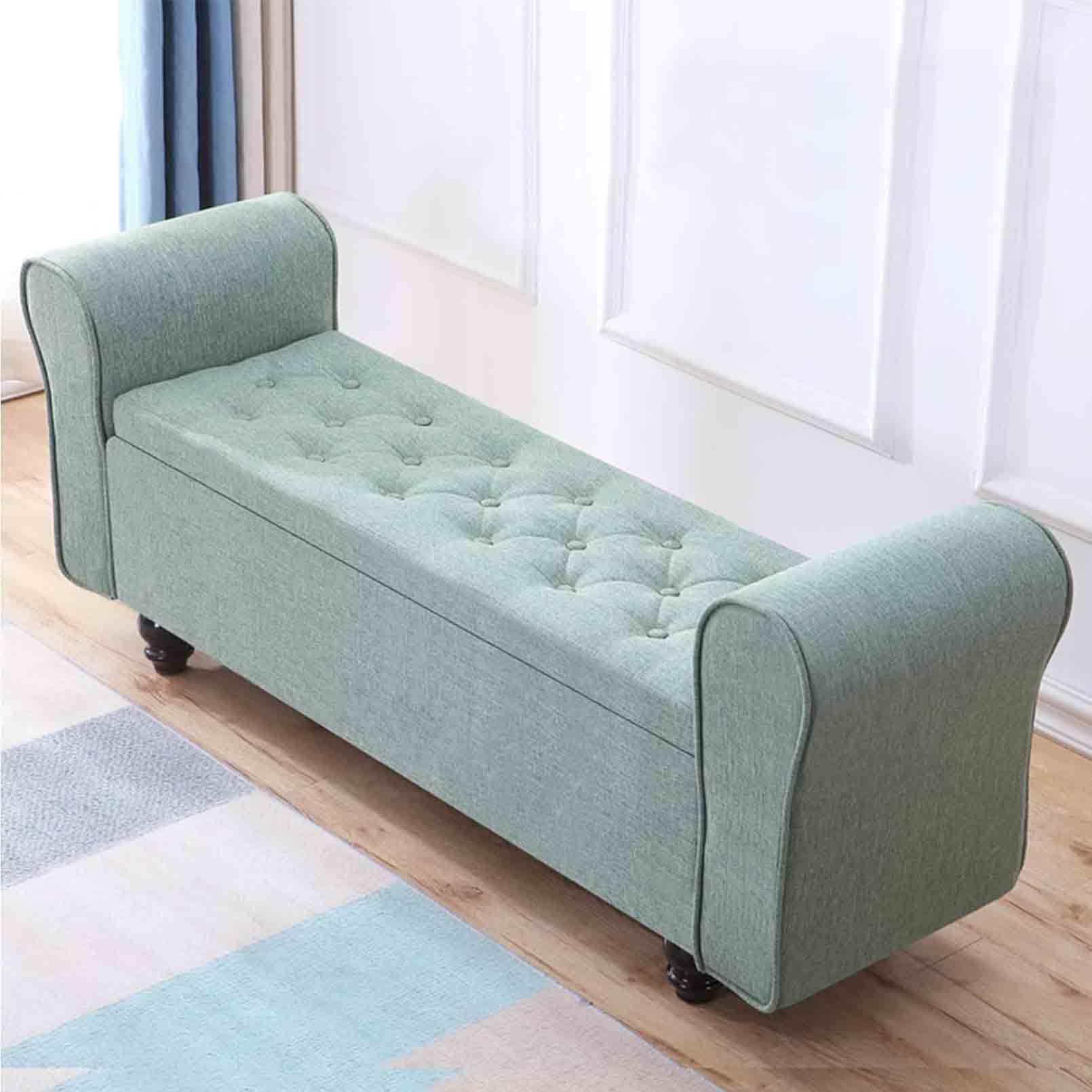 Banc de rangement entrée en lin tufté pour un changement de chaussures confortable