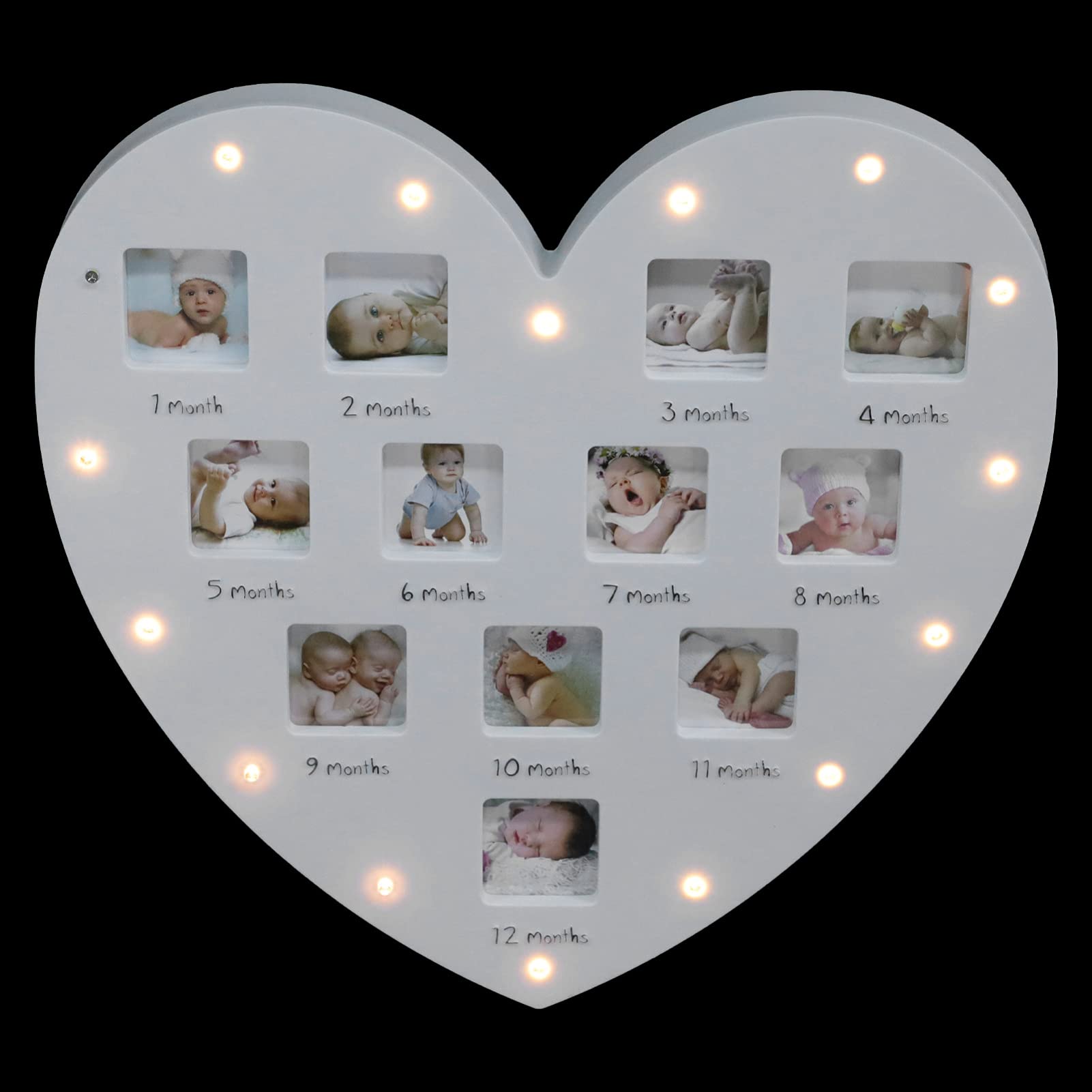 Cornice Foto Crescita Cuore con Luce, Bianco Acrilico 12 Immagini