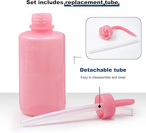 Miniatura 3 de Heylcm 2 botellas de lavado de plástico de 8.5 fl oz con tapa, botella de lavado de tatuaje de boca estrecha rosa de 8.5 onzas, sin derrames,