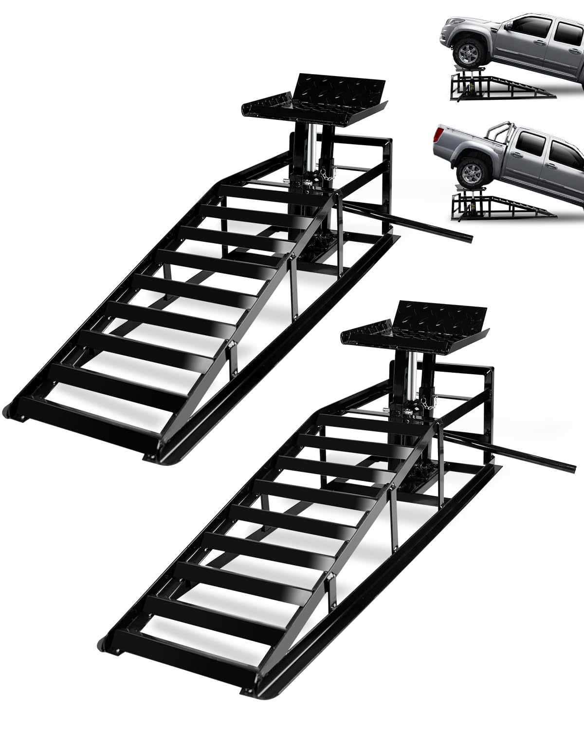 Heavy Duty Hydraulic Car Ramp – 5 Ton Capacity, Adjustable Lift 9.3-14", Steel Construction with Anti-Slip Surface & Safety Chain Bolt, For Cars, SUVs, Trucks, Garage or Workshop – Black-Silkscreen