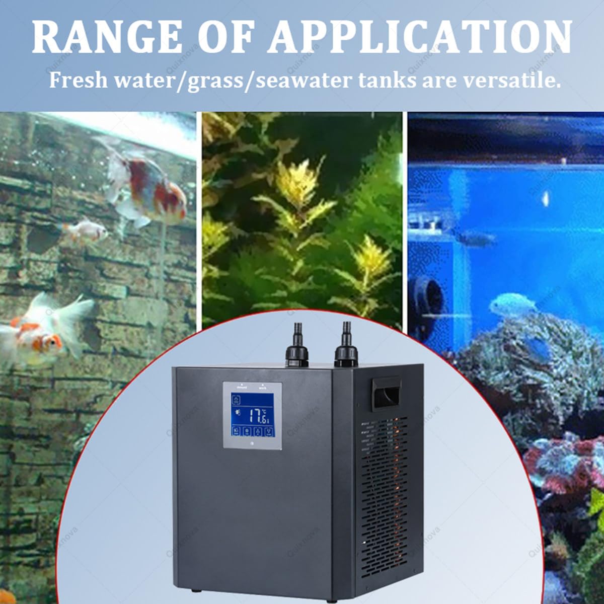 Refroidisseur d'aquarium 300 L, 600 W, 1/3 CV, équipement hydroponique avec Tuyau et Pompe à Eau pour Aquariums familiaux, Fruits de mer, marchés et hôtels.