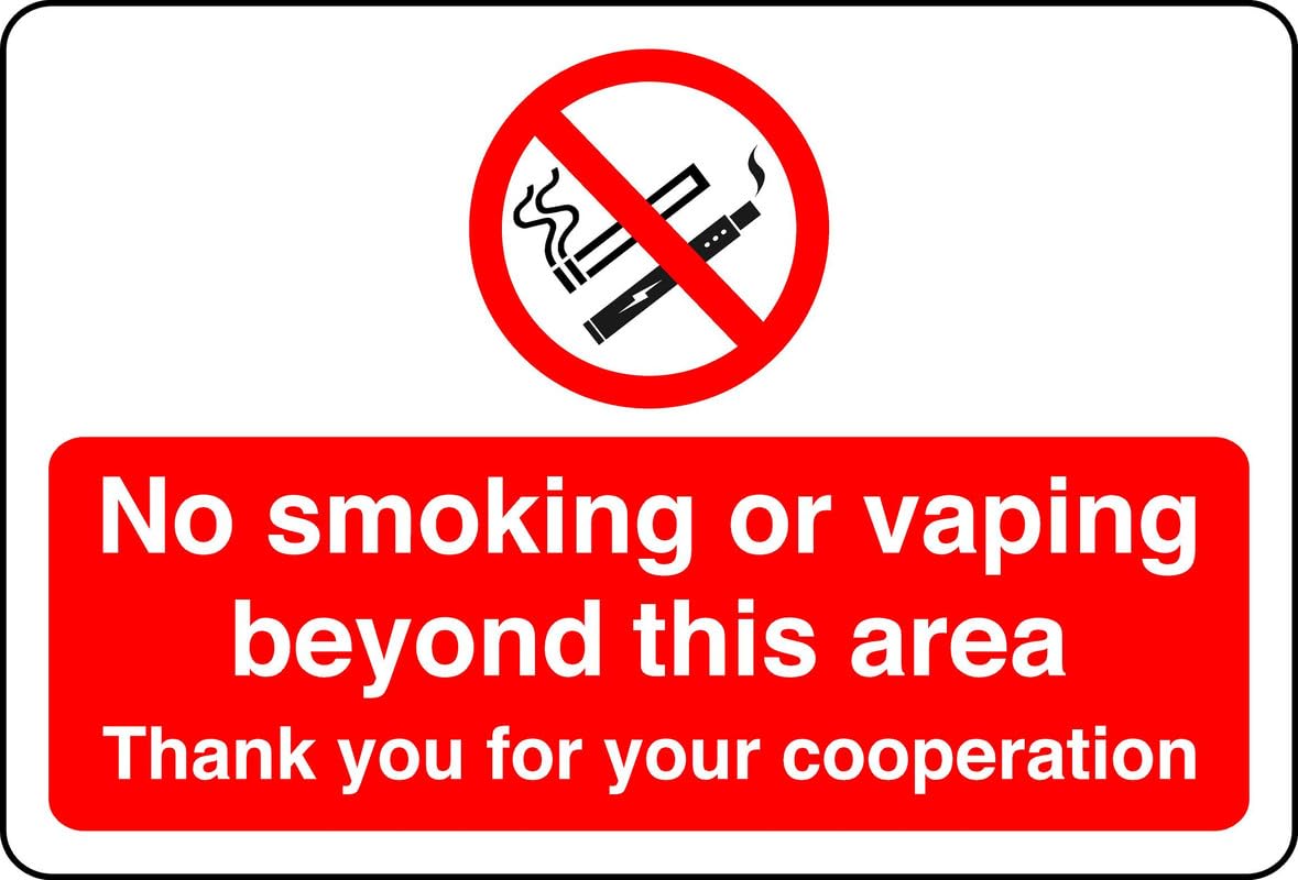 Safety First Display Ltd Red No Smoking Or Vaping Beyond This Area - High Tack Self-Adhesive Sticker (300Mm X 200Mm) Viewing Distance Within 7M.