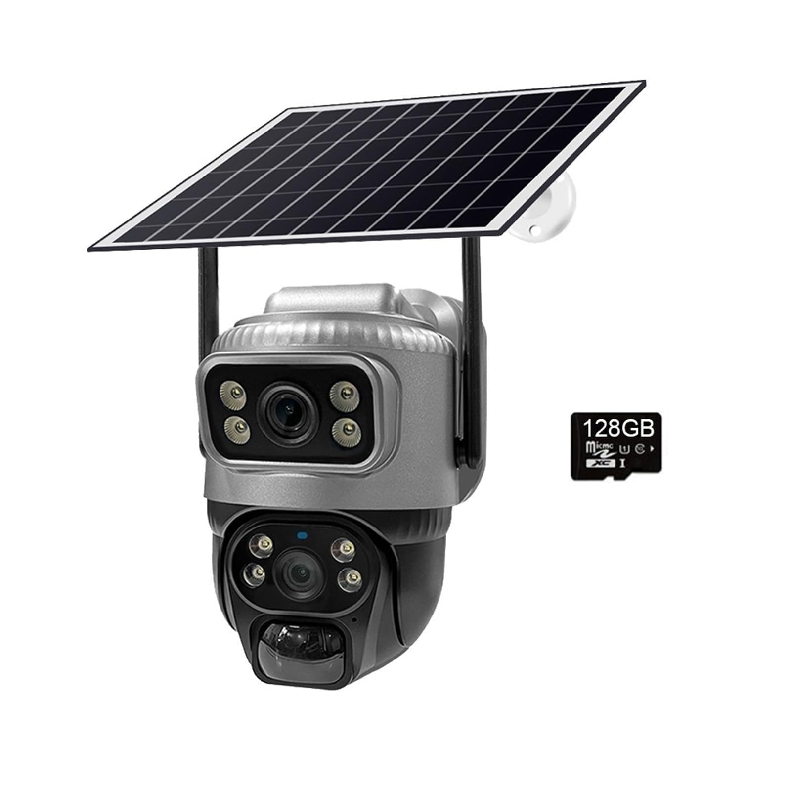 JVDDI Dual Lens 4G Solar Camera 6MP 4K PIR Motion Detect Night Vision Waterproof CCTV Security IP Camara Low Powered Battery Monitor(Camera Add 128G Card)