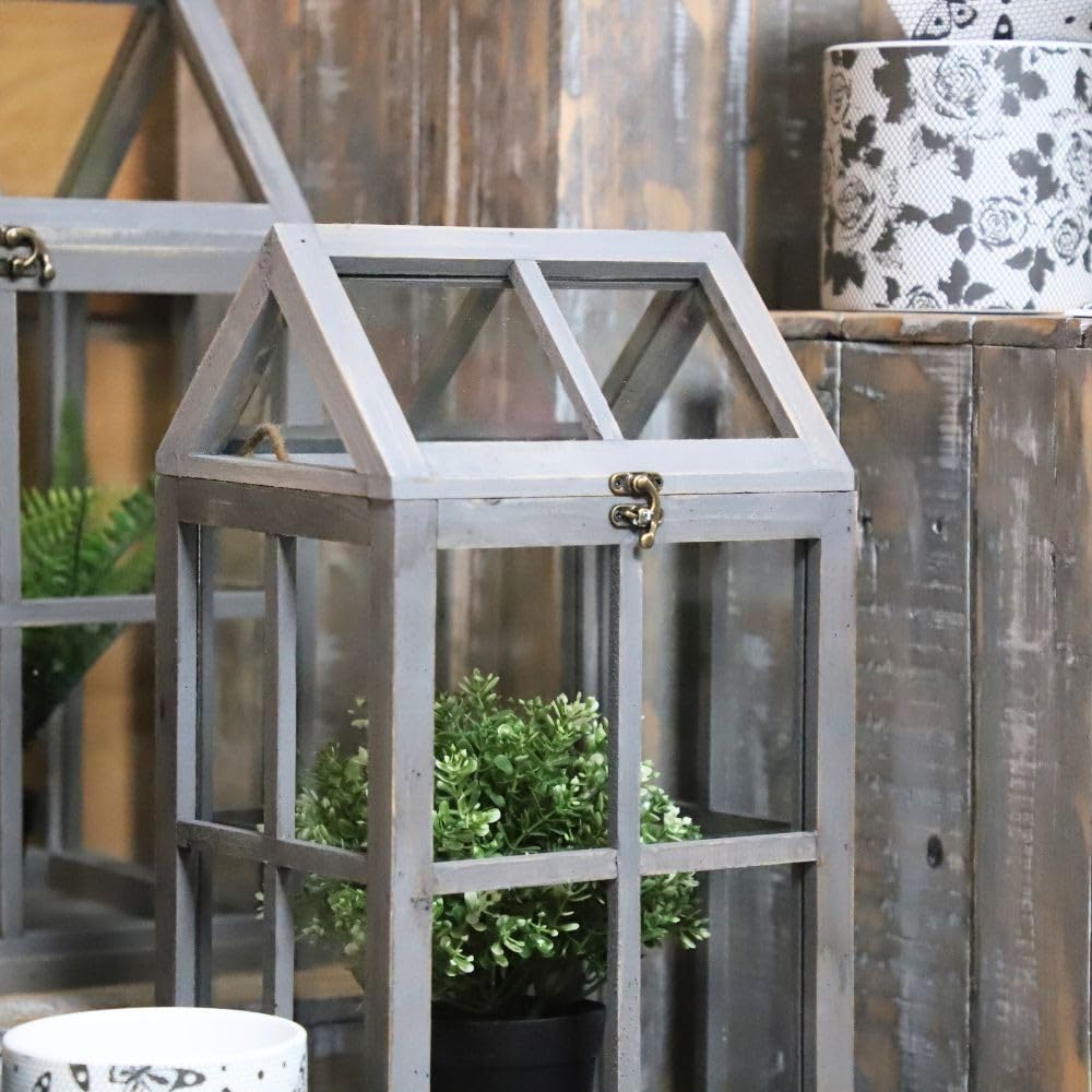 Set de 2 Mini serres d'intérieur en Bois Gris et Verre