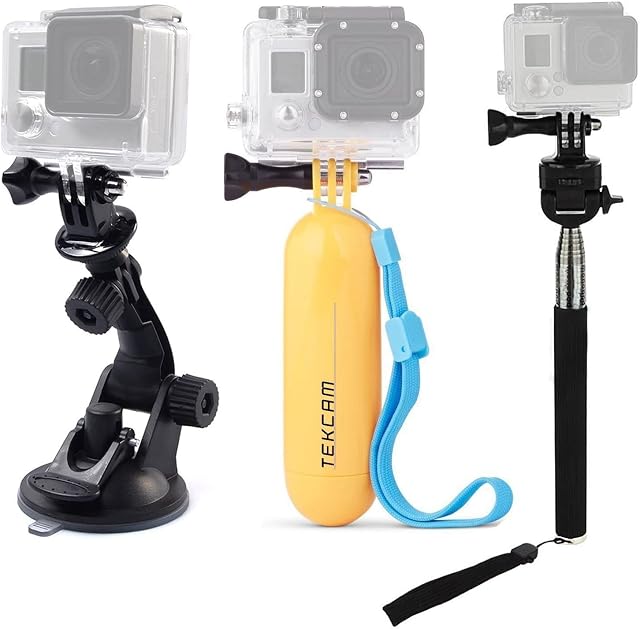 TEKCAM Action Camera Selfie Stick Floating Handle Grip and Suction Cup Windshield Mount Compatible With Gopro 11 10 9 8 7/AKASO EK7000 V50 Elite/Brave 7/APEXCAM 4K Action Camera Accessories