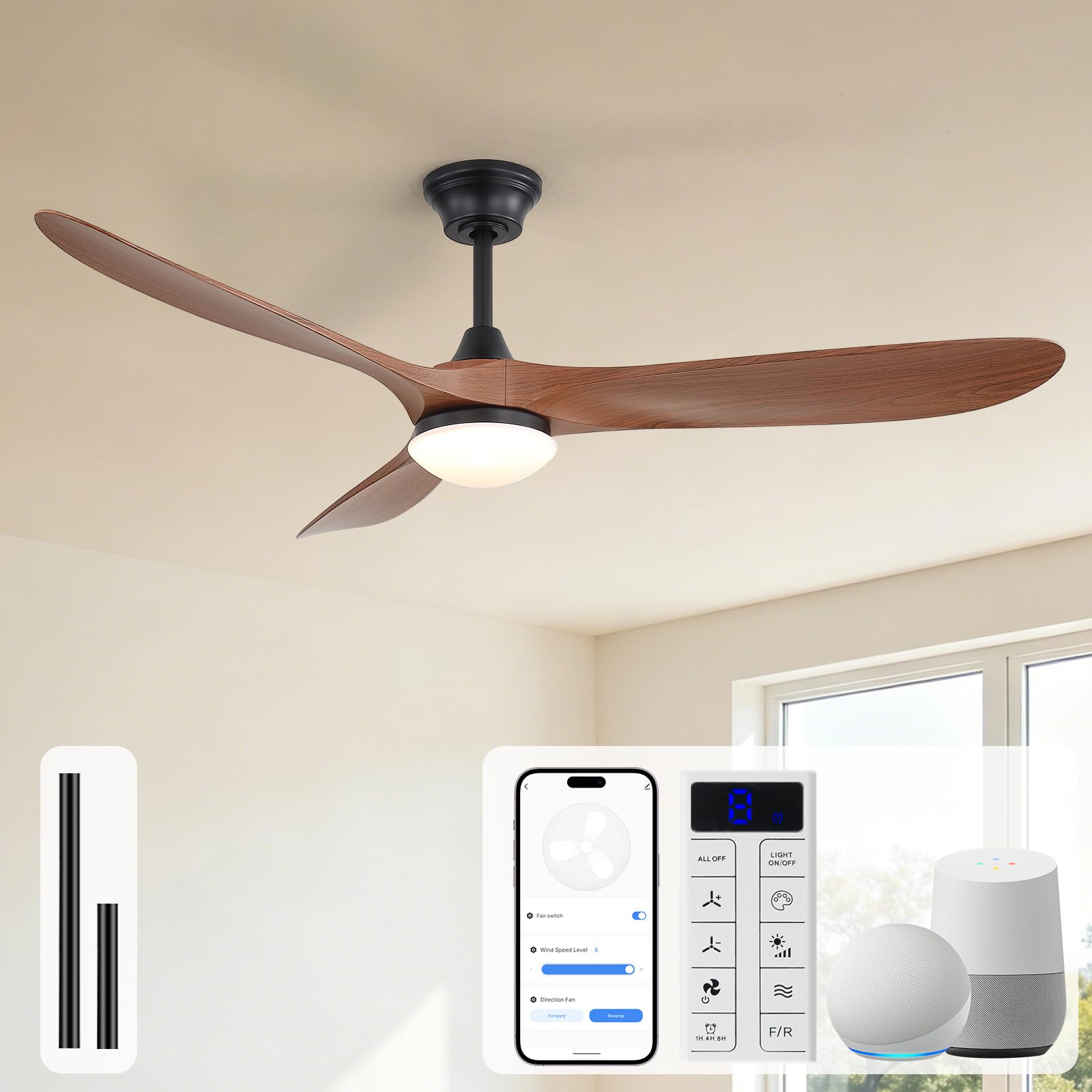 Sofucor 52" Wood Ceiling Fan with Lights & Remote -23
