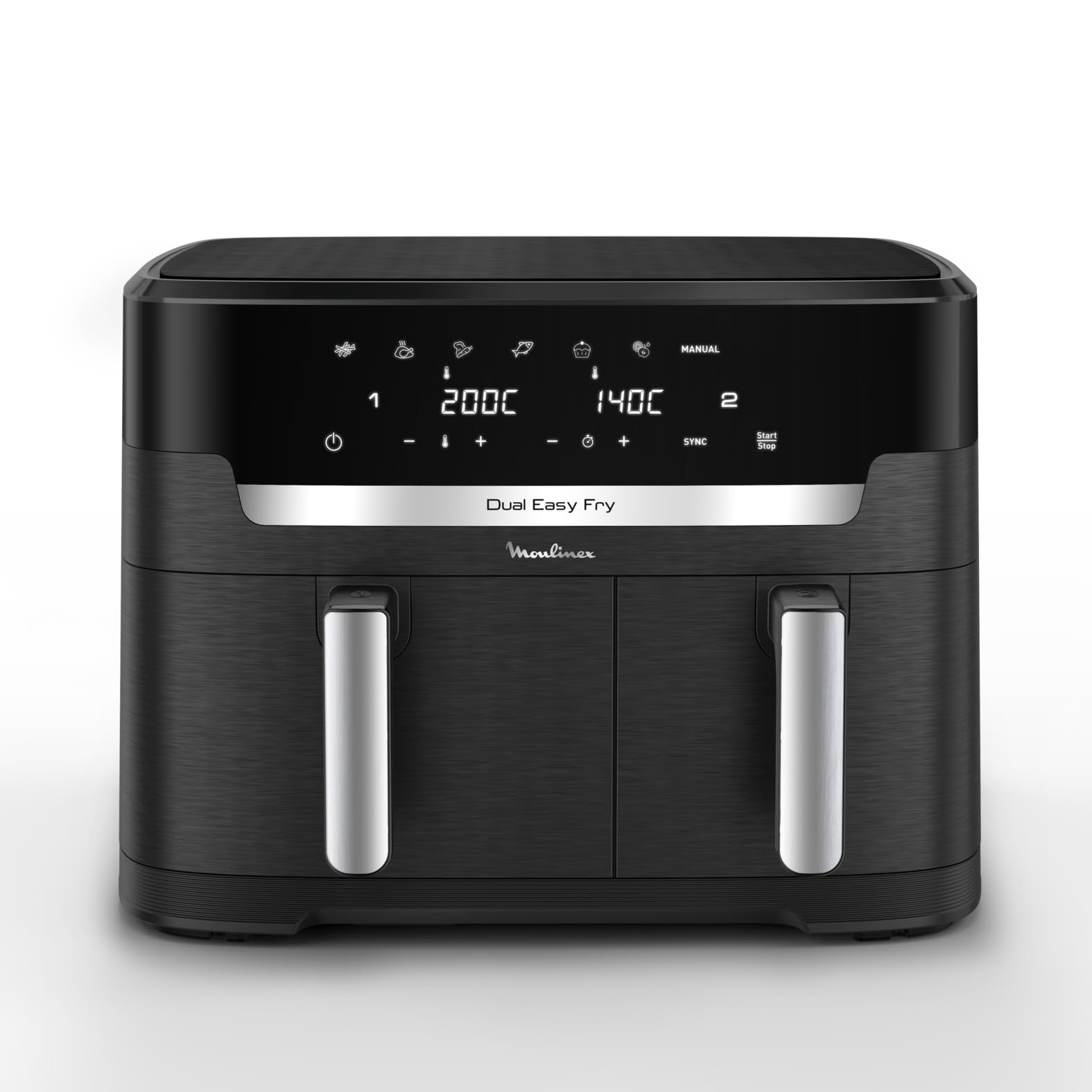 Moulinex Dual Easy Fry XXL, Friggitrice Aria 11L, Nero, EZ9428 | con Doppio Cestello Antiaderente, Lavabile in Lavastoviglie, Basso Consumo Energetico, App Ricette