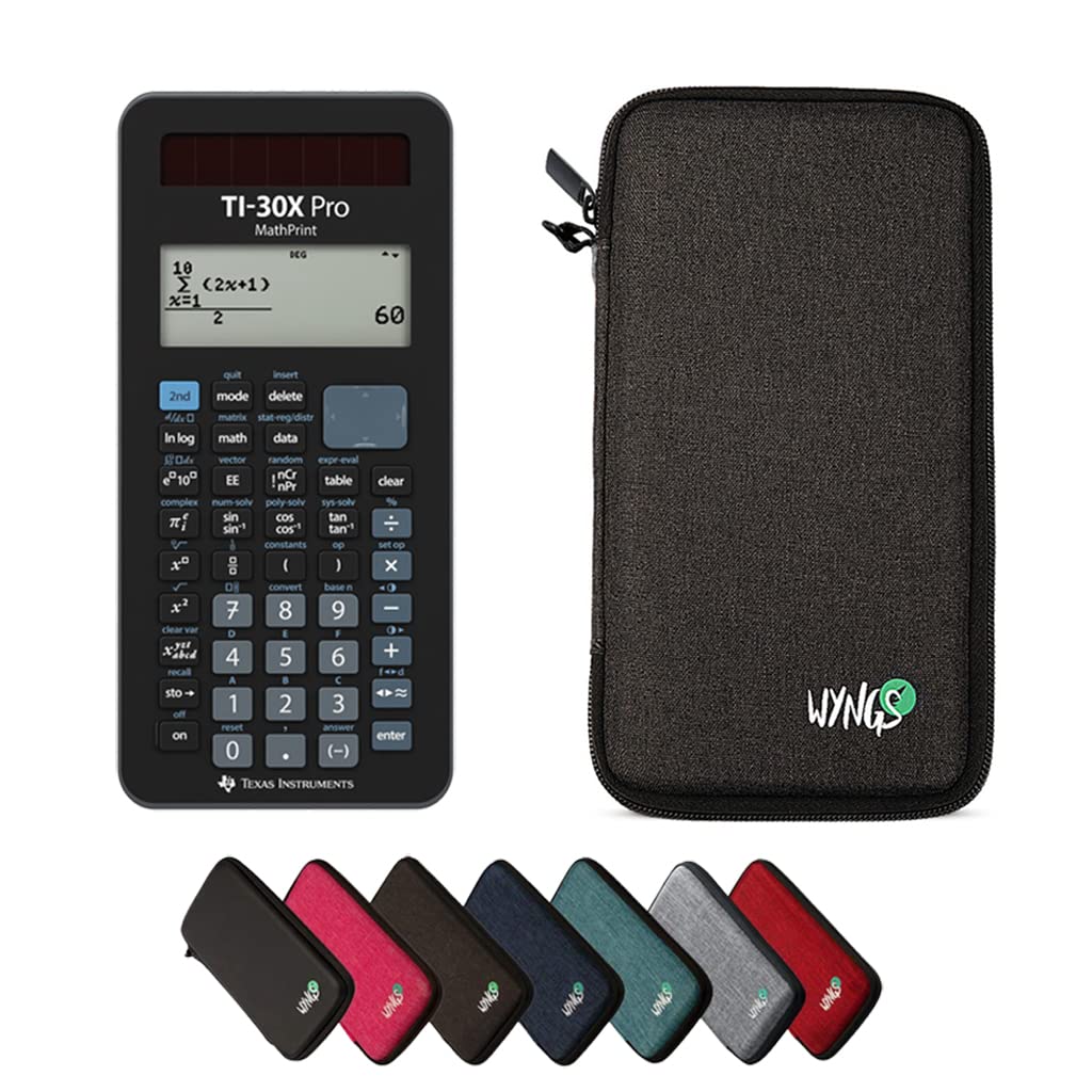 TI-30X Pro MathPrint con Funda Protectora WYNGS Gris Oscuro - Calculadora Científica - Paquete Básico