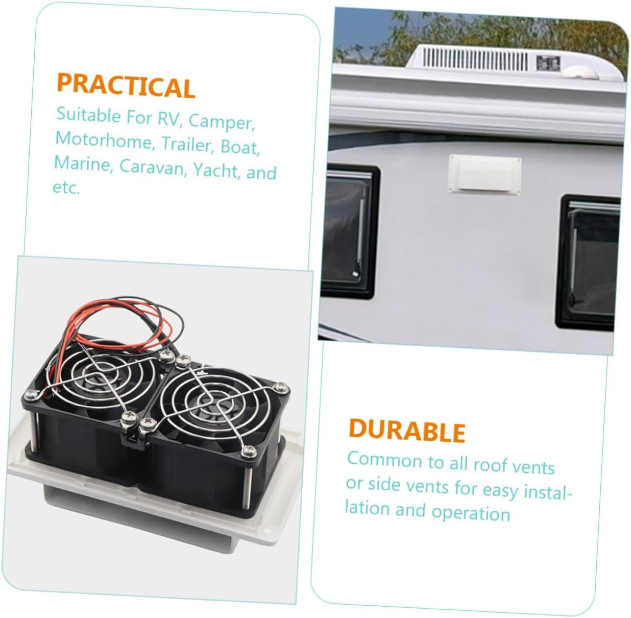 3pcs Rv Vent Fan Side Air Ventilation Cooling Fan for Trailers High-grade Material Low Noise Exhaust for Rvs and Campers