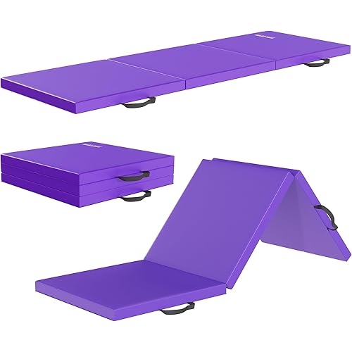 Folding Exercise Gymnastics Mat for Tumbling, 2'x6'x2" Gym Workout Mat with Carrying Handles High-Density Anti-Tear Portable Fitness Aerobics Mats for Home Gym Yoga Pilates MMA Core Training, Multiple Colors
