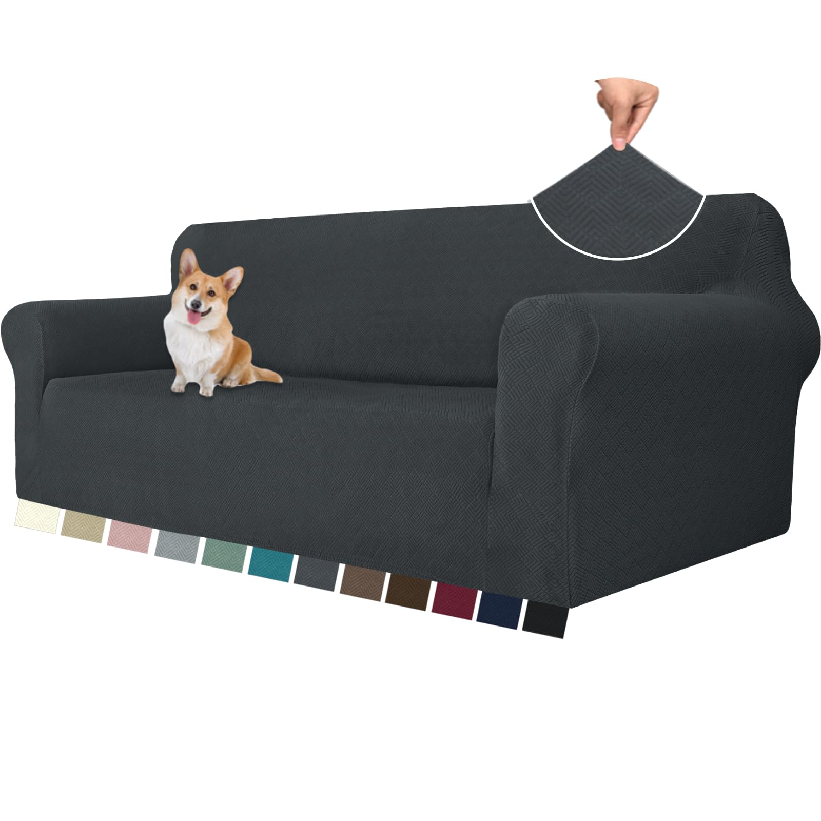 YSTELLAA Elasticas Funda Sofa 4 Plazas con Reposabrazos, Ajustables Fundas De Sofa Elastica,Jacquard, Universales, Antiarañazos, Gruesa, Antideslizante, para Sala, Gris Oscuro Global Recycled Standard Global Recycled Standard Global Recycled Standard