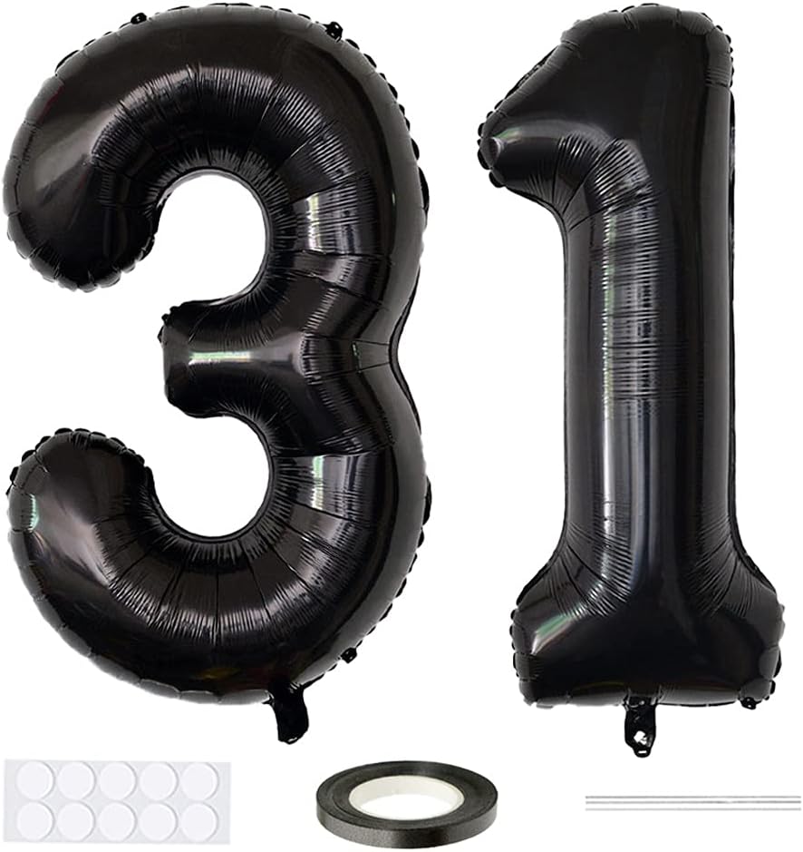 Xihuimay Number 31 Balloons 40 inch Digital Balloon Alphabet 31 Birthday Balloons Digit 31 Helium Balloons Big Balloons for Birthday Party Supplies Wedding Bachelorette Bridal Shower, Black Number 31