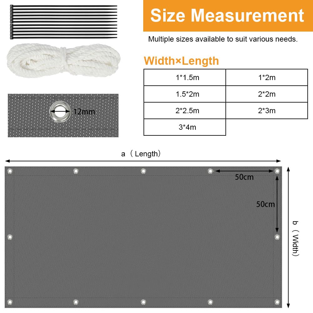1.5x2m Impermeable Toldo Vela de Sombra, Protección Rayos UV,Rectangular Toldos Exterior Terraza,Pantalla Privacidad Balcon,para Exteriores, Terrazas,Pergola, Jardín（Gris Oscuro） — view 2