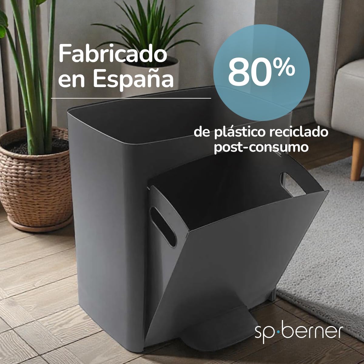 SP Berner - Cubo de Reciclaje de Gran Capacidad 70L - Contenedor Robusto con Tapa Hermética para Interior y Exterior - Fácil de Limpiar e Ideal para Hogar y Oficina - Fabricados en España