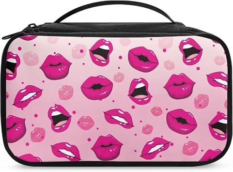 Sexy Lip Cosmetic Bag Travel Makeup Bag Large Makeup Organizer Case Portable Toiletry Bag with Top Handle for Women Girls