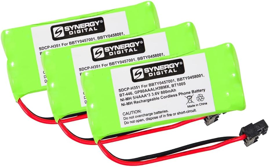Synergy Digital Cordless Phone Batteries, Compatible with Uniden CPH-515B Cordless Phone, (Ni-MH, 2.4V, 750 mAh), Compatible with Uniden BT-1008 Battery, Combo-Pack Includes: 3 x SDCP-H351 Batteries