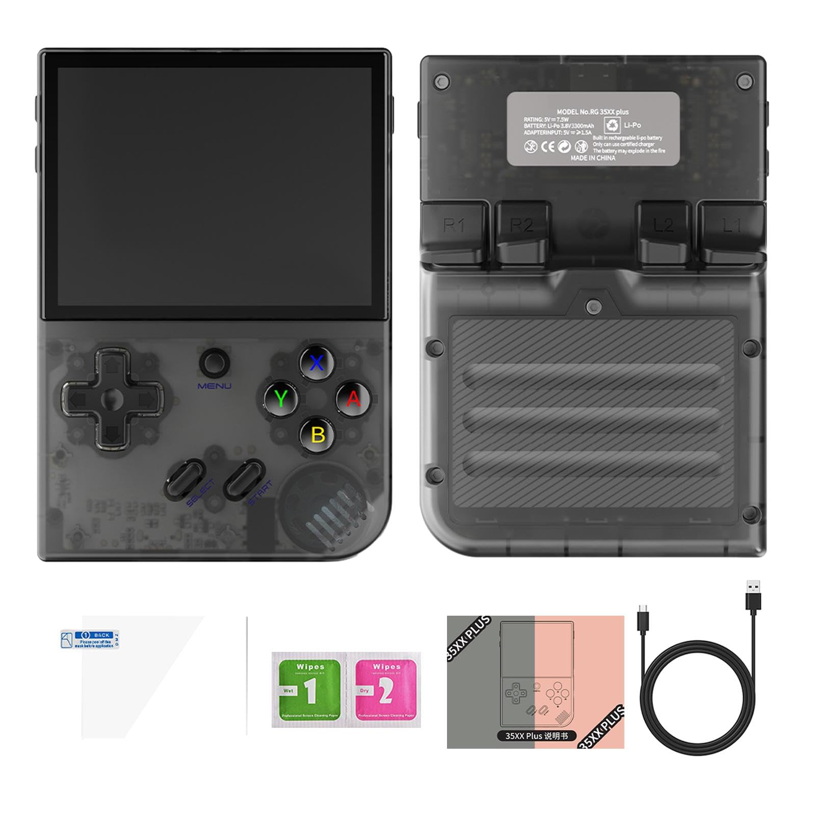 Console di gioco portatile retrò RG35XX Plus, Console di gioco portatile vintage,Console per giochi retrò con schermo IPS da 3,5 pollici - Lettore di gioco Wi-Fi con schermo IPS da 3,5 pollici con bat