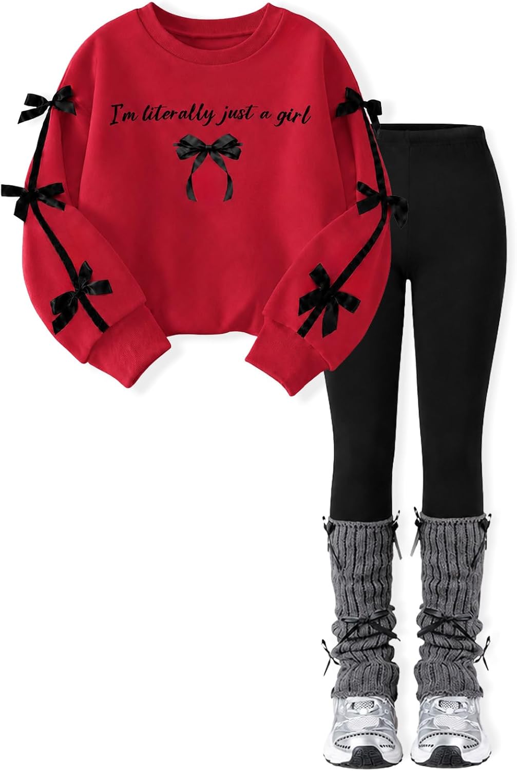 Girls 2 Piece Outfit Tween Girls Clothes Long Sleeve Love Leopard Print Top + Pants Outfits,Size 7-14 Years