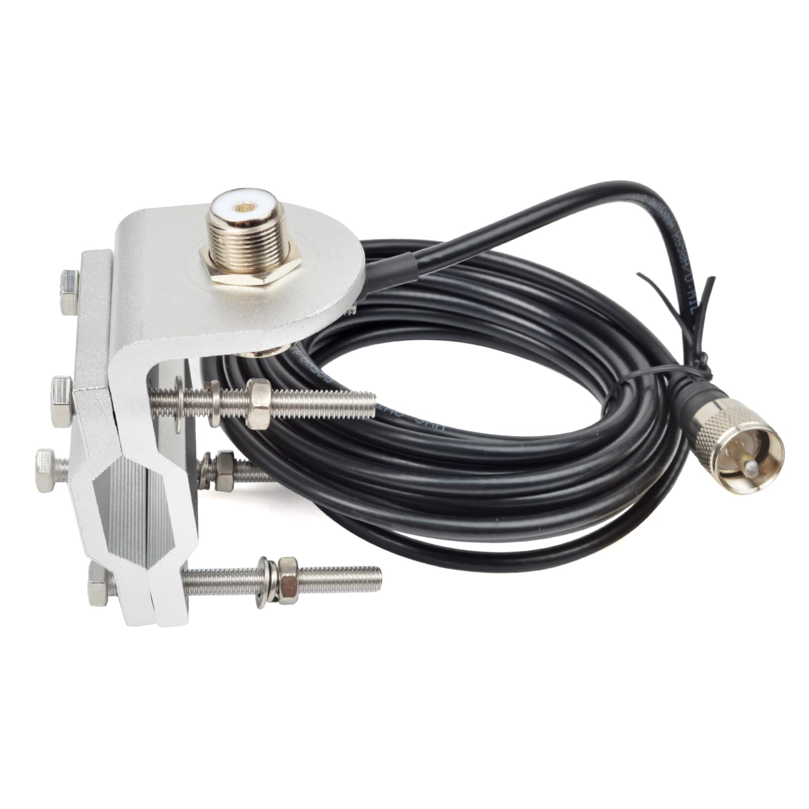 HYSHIKRAUniversal Roll Bar/Mirror Mounting Bracket, Aluminum Anti-Corrosion Antenna Mout for Mobile Outdoor Base Antenna with 5Meters (16.4ft) RG58 Coax Cable (Bracket with 16mmHole)