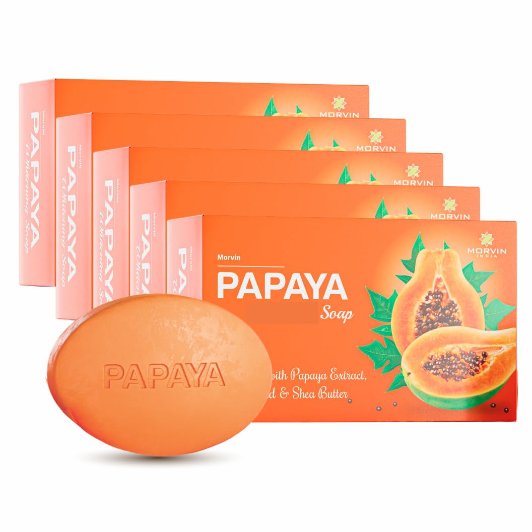 Bath Soap Bar - Enriched with Papaya Extract, Kojic Acid & Shea Butter for Dark Spot & Acne Removal – (75gm, Pack of 5).