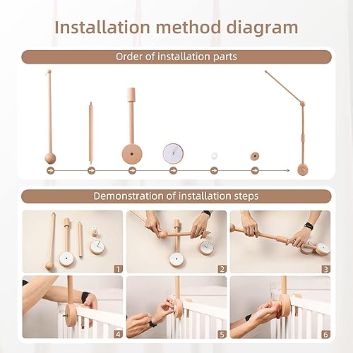 Miniatura 5 de Brazo móvil para cuna de bebé, soporte de madera para cuna de bebé de 31 pulgadas para colgar móvil, accesorio para cuna de bebé para decoración de
