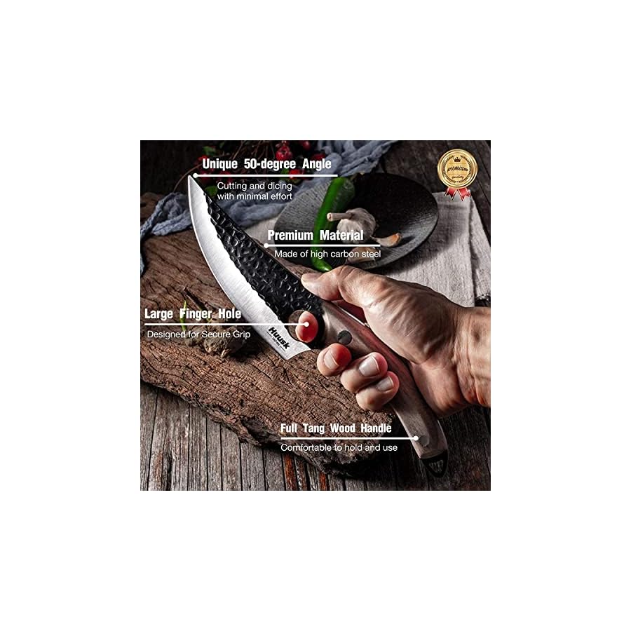 Huusk Viking Knife, Japanese Meat Cleaver Knives Forged Boning Knife with Sheath, High Carbon Steel Japan Butcher Fillet Knife Chef Knives for Kitchen, Camping Thanksgiving Christmas Gifts