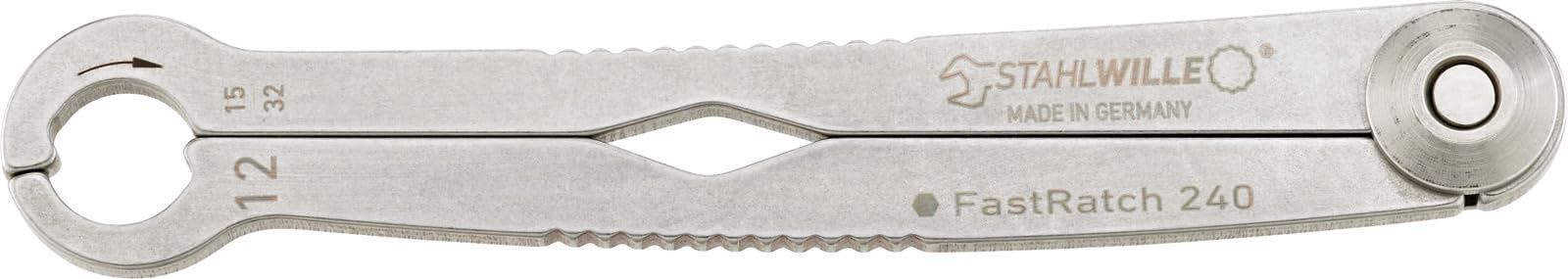STAHLWILLE 240 12 | FastRatch Ratschenschlüssel 12 mm - 15/32 " | offener Ringschlüssel mit Ratschenfunktion, Maulschlüssel | ideal für Bremsleitungen, Überwurfmuttern | Made in Germany