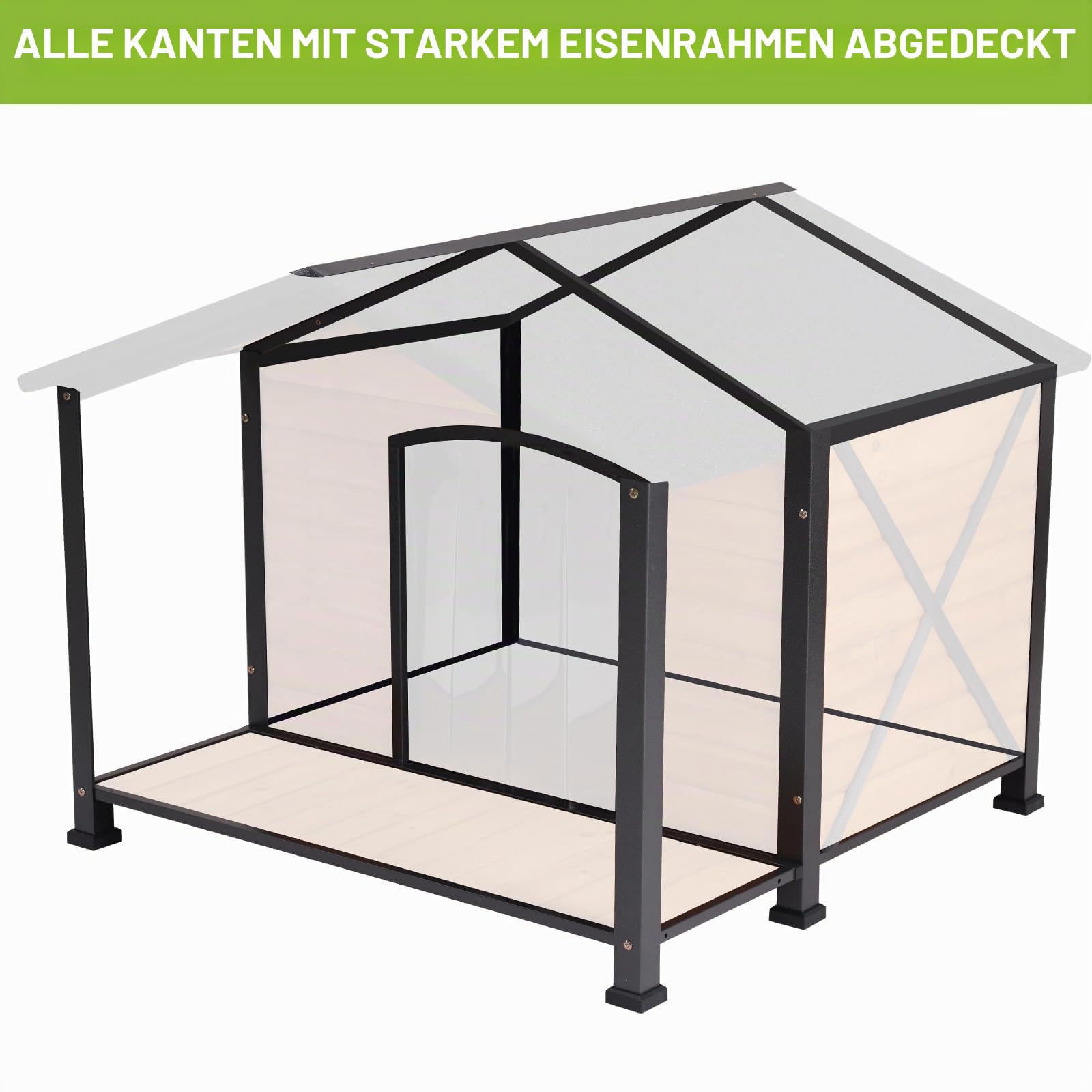 Hundehütte Outdoor & Indoor Einzigartige All-Around Eisenrahmen Hundehütte für den Winter mit erhöhten Füßen für kleine & mittlere & große Hunde, wetterfestes Dach