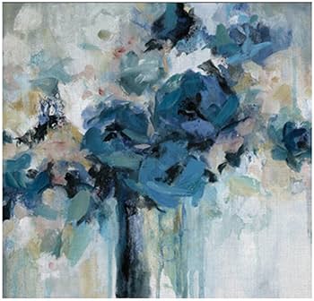 Amazon.co.jp: 現代抽象青い花水彩画キャンバス絵画ポスターと壁アート