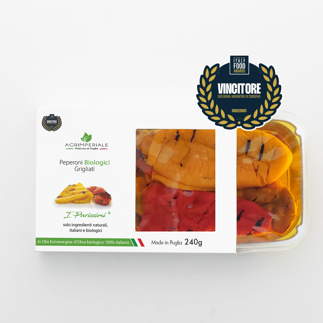 Peperoni Pugliesi Biologici Grigliati 3 pz 240 g - Linea "I Purissimi", solo ingredienti Biologici, Naturali e Italiani.