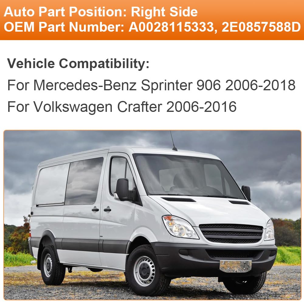 SENZEAL Vetro dello Specchietto Lato Passeggero Destro Riscaldato con Piastra Portante per Mercedes-Benz Sprinter 906 2006-2018 VW Crafter 2006-2016 A0028115333 2E0857588D (Superiore Destro