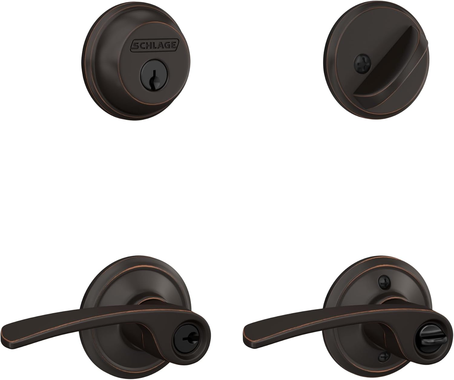Schlage FB50 N V MER 716 Single Cylinder Deadbolt and Keyed Entry Merano Lever, Aged Bronze