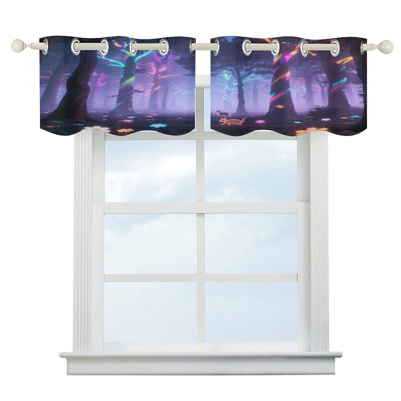 Fekiloot Style Holographic Projection Forest Short Curtains Valance Curtain