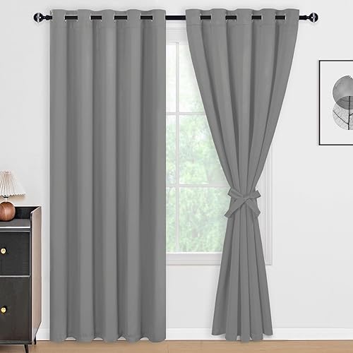 Miniatura 167 de DWCN Cortinas opacas 100% grises de 84 pulgadas de largo para dormitorio con forro negro, doble capa con aislamiento térmico, paneles de cortina