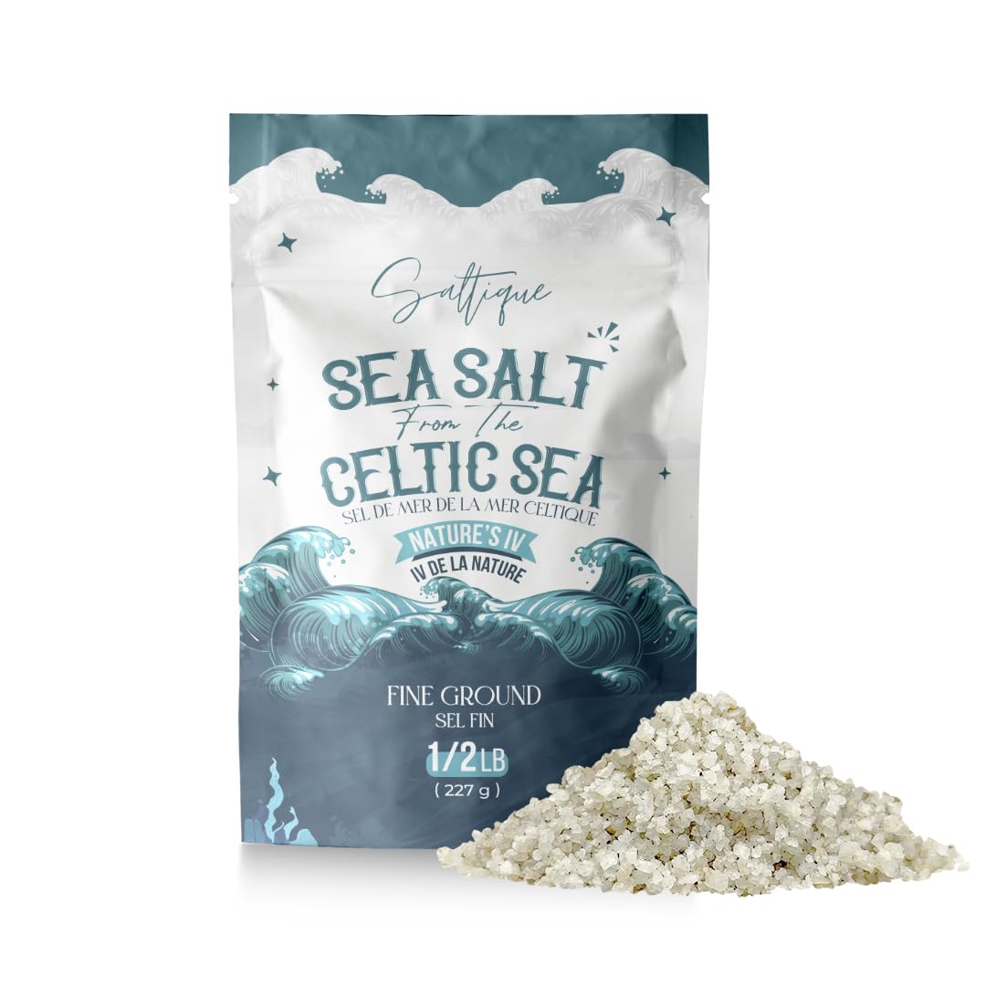 French Sea Salt Fine From the Celtic Sea 1/2lb- 100% Unrefined Sea Salt Packed with 82 Minerals Helping You Stay Hydrated, Improve Electrolyte Balance, and Optimal Muscle Function - Doctor Recommended