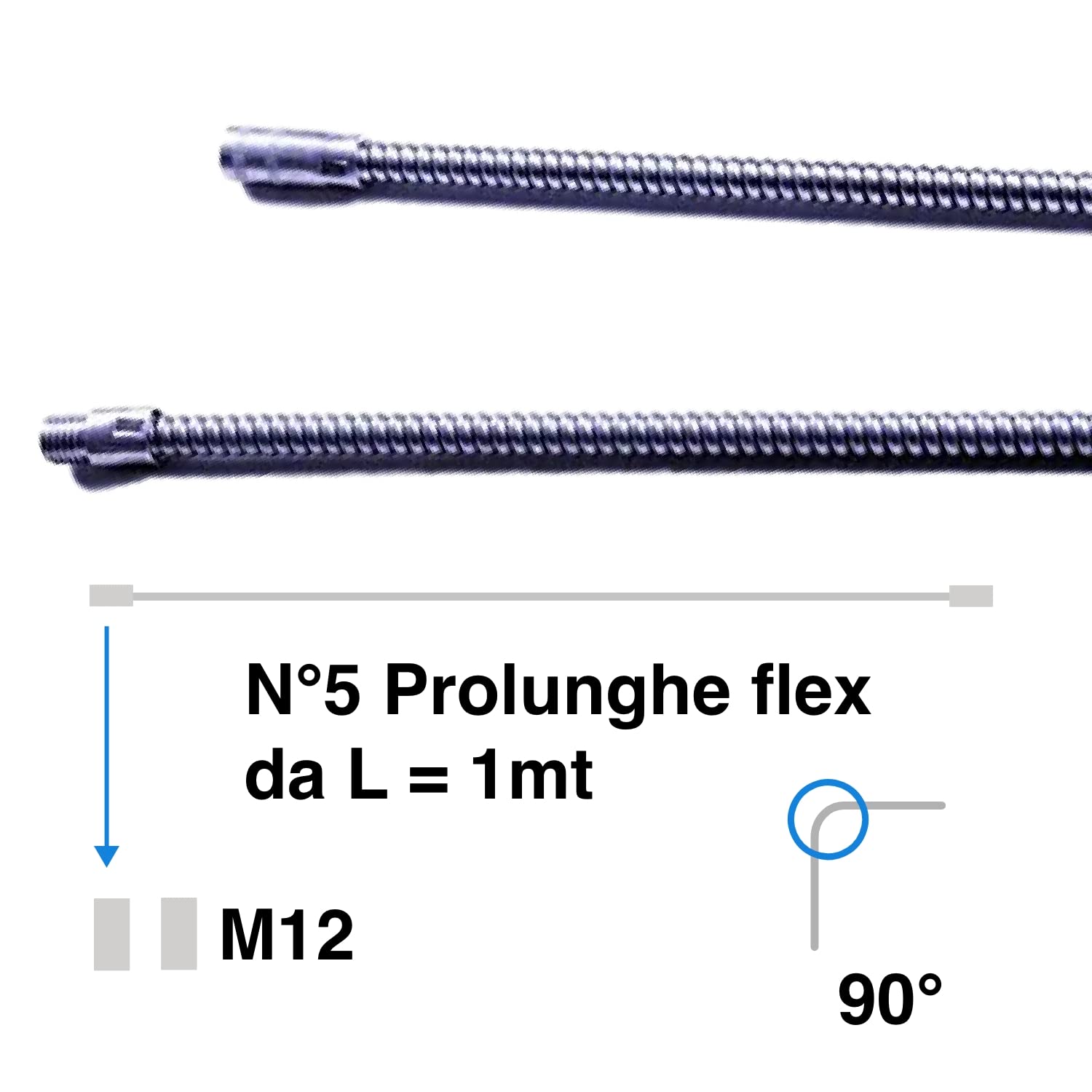 BARETTO 5 Prolunghe FLEX Spazzacamino M12 in Molla d’Acciaio – Ricambio per Kit Pulizia Camino e Canna Fumaria – 5 x 1 m (fino a 90°)