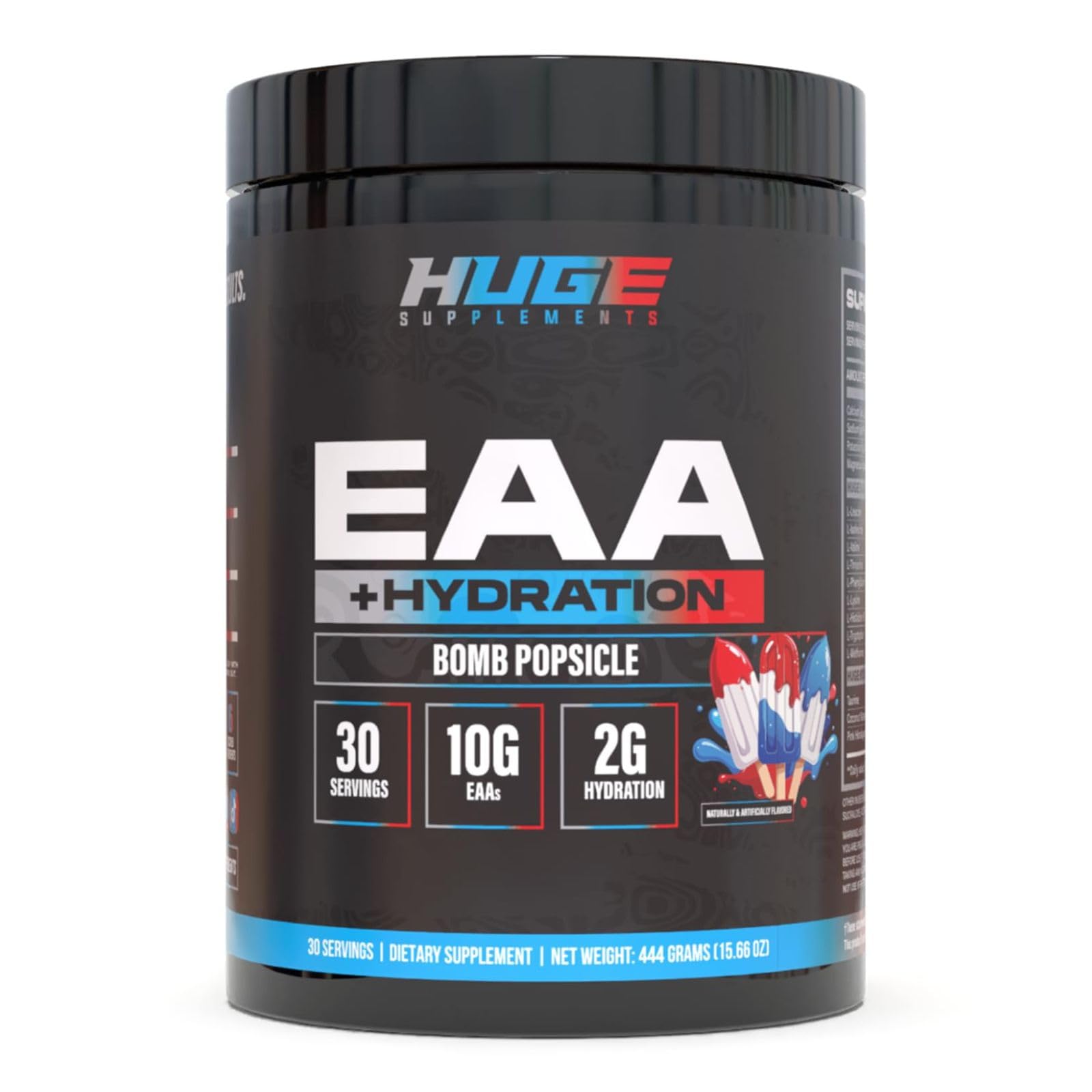 Huge EAA + Hydration, Essential Amino Acids Powder, EAAs & BCAAs, Intra & Post Workout Recovery Powder, Muscle Growth, Recovery & Performance, 10g EAAs & Electrolytes, Bomb Popsicle, 30 Servings