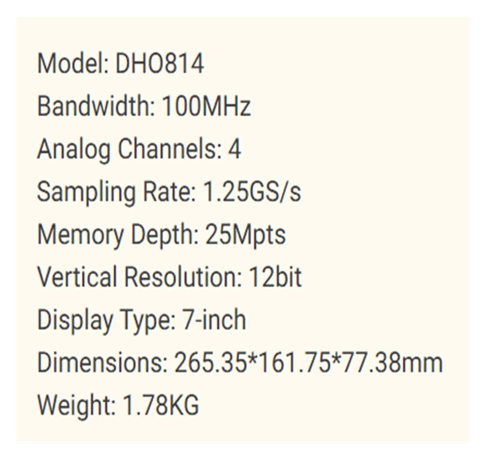 Osciloscopio digital de cuatro canales DHO814 100MHz 25Mpts