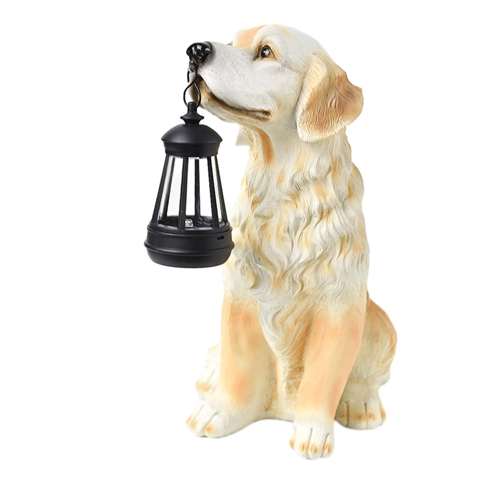 Estatua de perro de jardín con luz solar: decoración exterior para terrazas