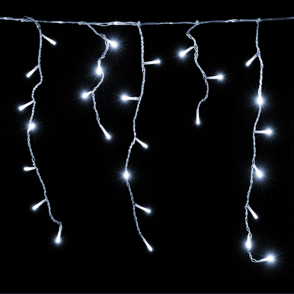 Monzana® Lichterkette 600 LED 20m Fernbedienung 8 Leuchtmodi IP44 Innen Außen Regenlichterkette Lichtervorhang Eisregen kaltweiß Weihnachtsbeleuchtung
