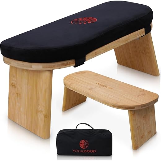 Yoga Dood Meditation Bench - Folding Bamboo Meditation Stool with Velvet Cushion & Carry Bag, Seiza Prayer Bench