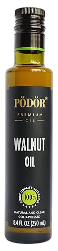 PÖDÖR Premium Aceite de nuez - 8.4 fl. oz - Prensado en frío, 100% natural, sin refinar y sin filtrar, vegano, sin gluten, sin transgénico en